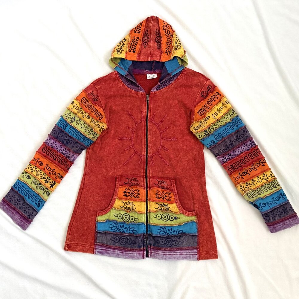 Greater Good Unisex Hoodie S/M Mulicolored Handcrafted in Nepal 100% Cotton